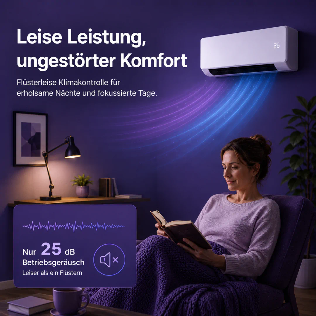 LifeGauge Breeze Nachtmodus Grafik mit 25 dB Hinweis für ruhige Innenräume